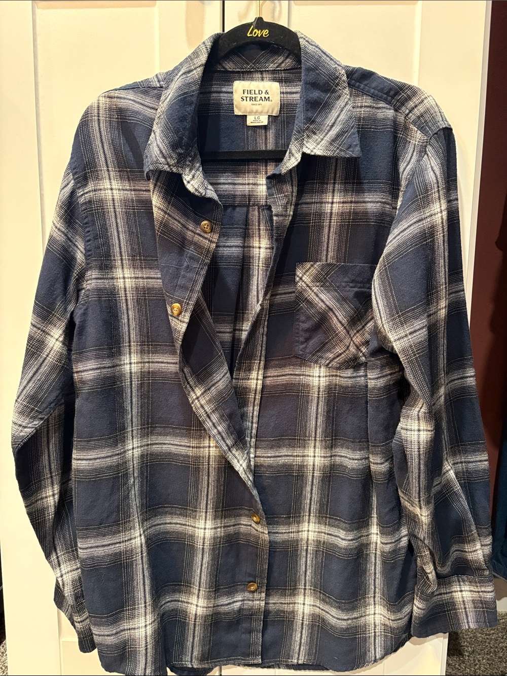 Field & Stream Navy and White Plaid Button-Down Shirt